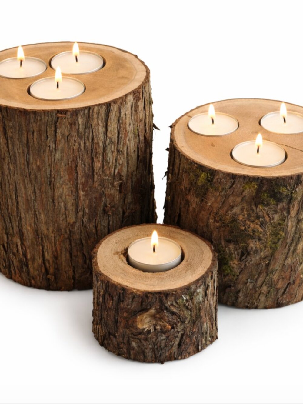 Rustic Log Tealight Cedar Candle Holders - Set of 3 - Table decor centerpiece